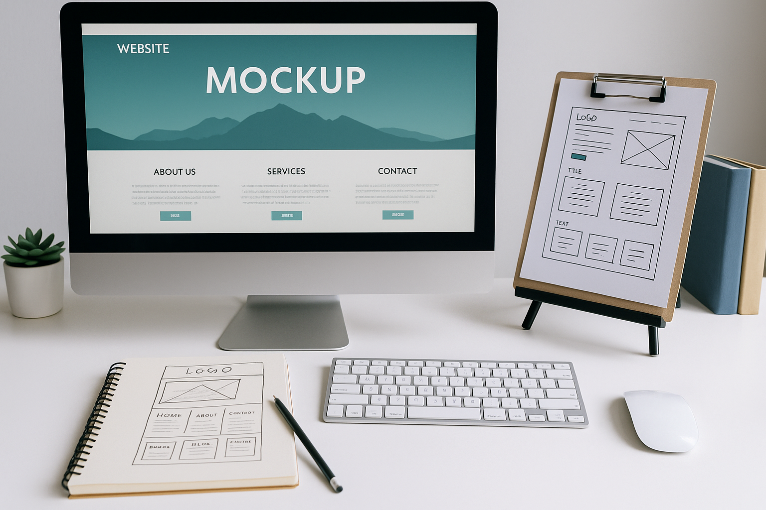 Poste de travail avec maquette de site web