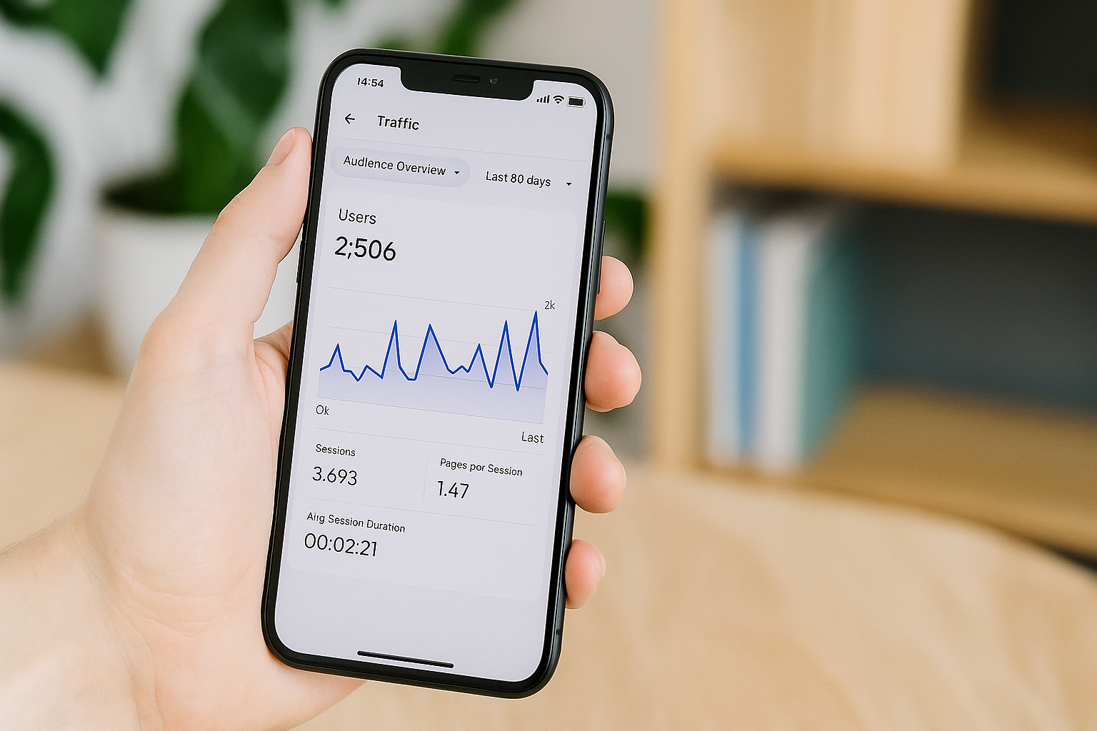 Smartphone affichant des statistiques de trafic