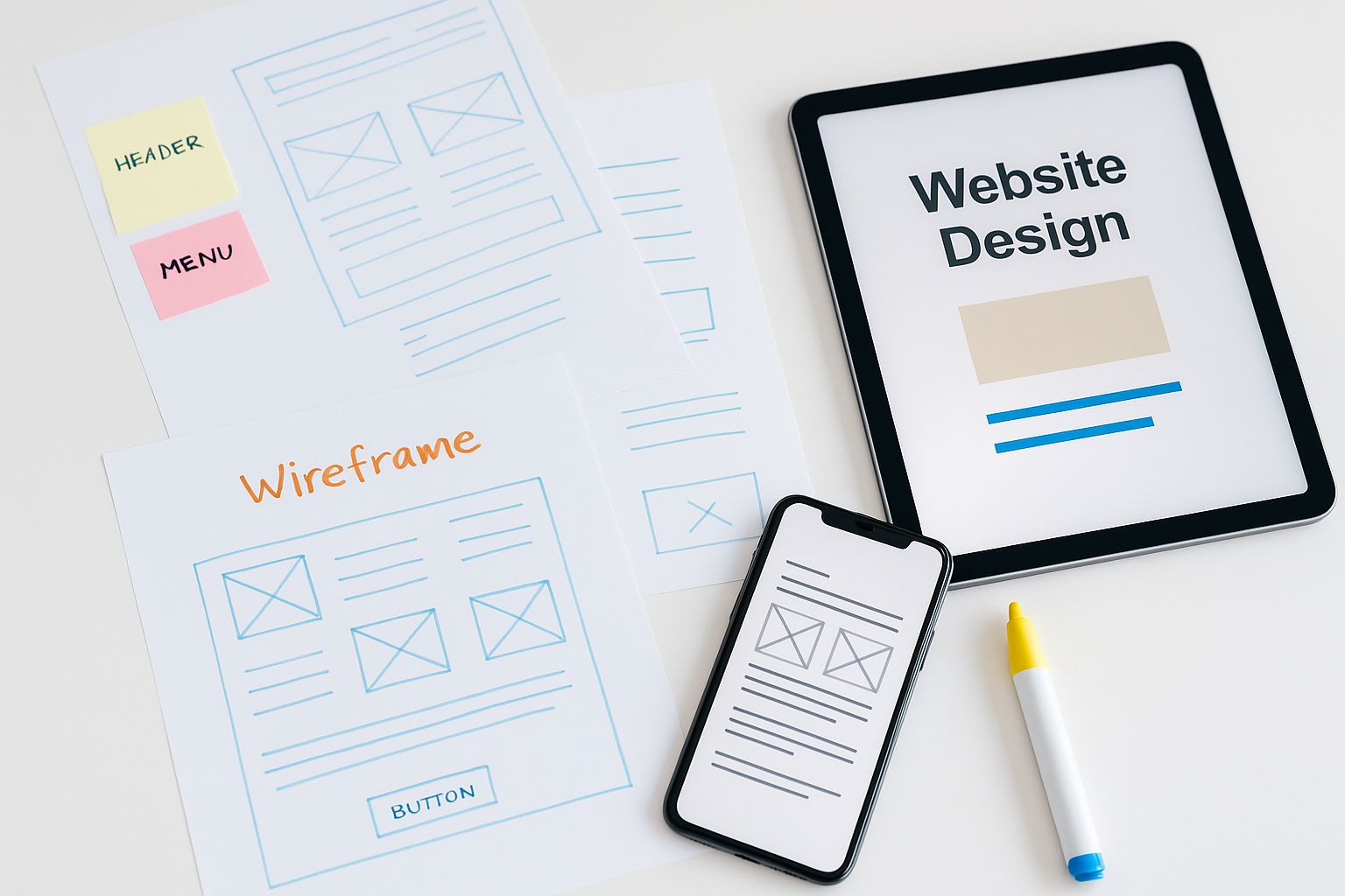 Notes, maquettes et écrans de site web