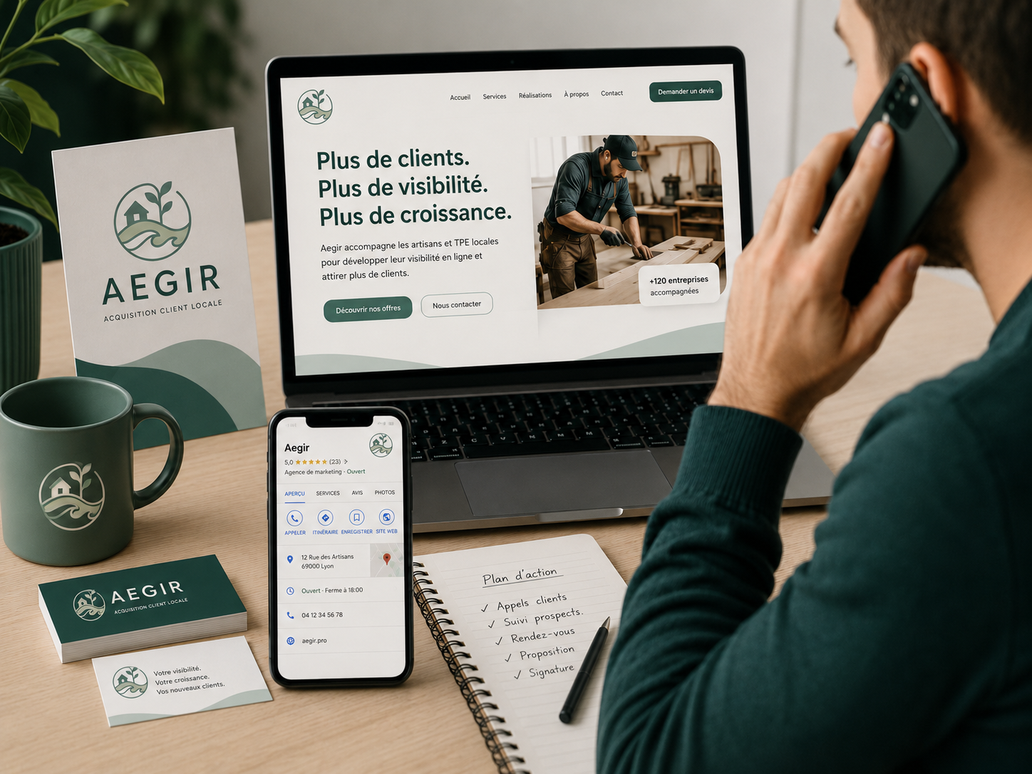 Identité visuelle fiche Google site web et appel client pour une entreprise locale