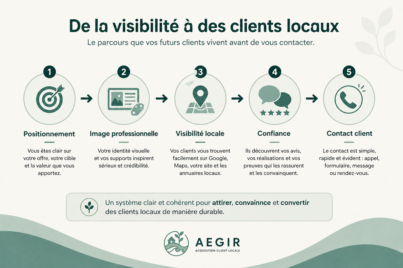 Schéma positionnement image visibilité confiance contact client pour lancer sa communication