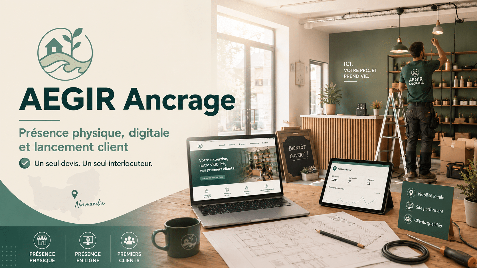 AEGIR Ancrage accompagne les artisans et TPE en Normandie avec présence physique, site web et lancement client.