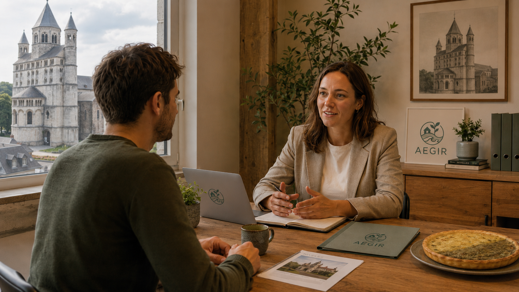 Accompagnement AEGIR pour créer une entreprise en Belgique, avec la Collégiale Sainte-Gertrude de Nivelles et une tarte al djote